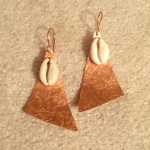 Hammered Copper & Cowrie Shell Earrings